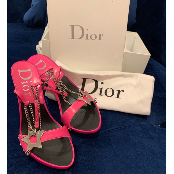 NIB Authentic Vintage Fuchsia Pink Christian DIOR Star Charm Sandal sz 36.5 - Picture 2 of 12